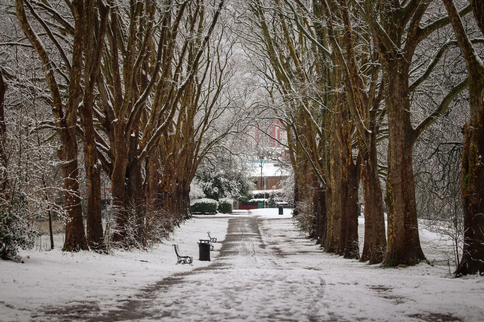 Winterliche Straßenszene in Hamburg, dekoratives Symbolbild.