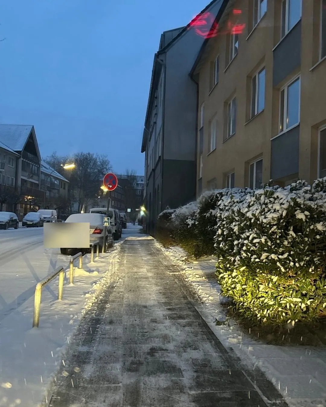 Derselbe Gehweg nach dem Einsatz: vollständig geräumte, dunkle Wegfläche.